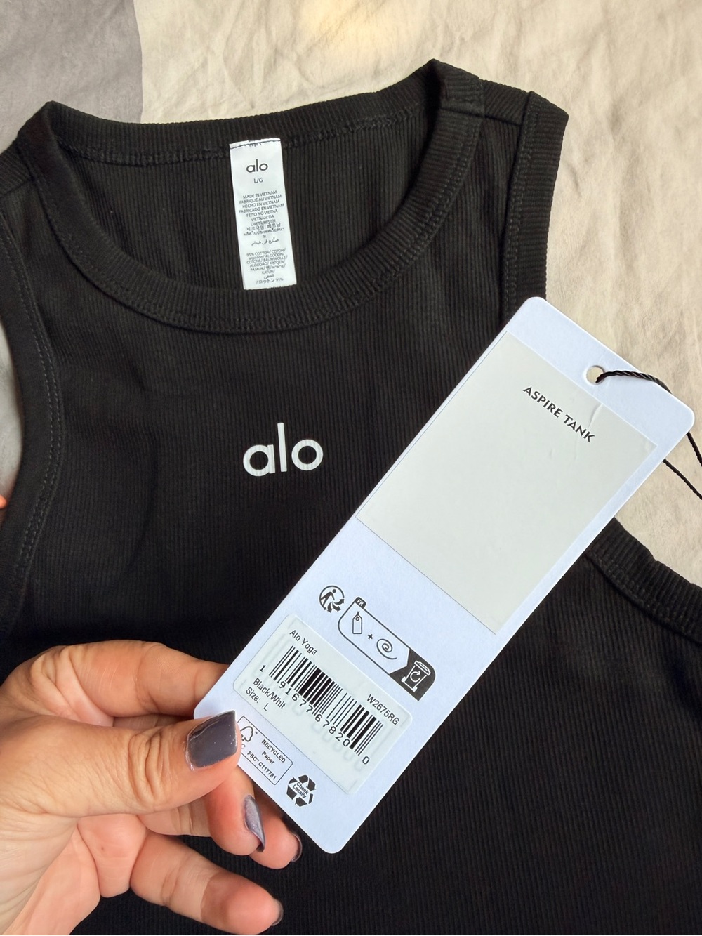 ALO Yoga women Black Ribbed Tank Top brand new with tag, size L #aloyoga - Picture 4 of 5